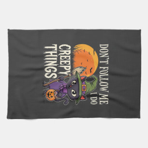 Creepy Things Halloween Cat Witch Design_1 Kitchen Towel