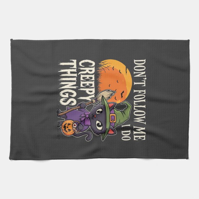 Creepy Things Halloween Cat Witch Design_1 Kitchen Towel (Horizontal)