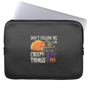 Creepy Things Halloween Cat Witch Design_1 Laptop Sleeve
