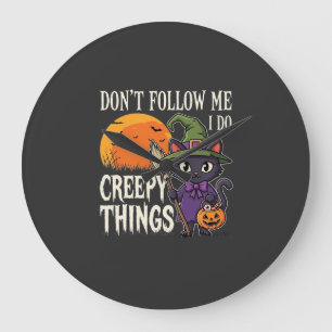 Creepy Things Halloween Cat Witch Design_1 Large Clock