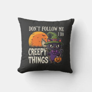 Creepy Things Halloween Cat Witch Design_1 Throw Pillow