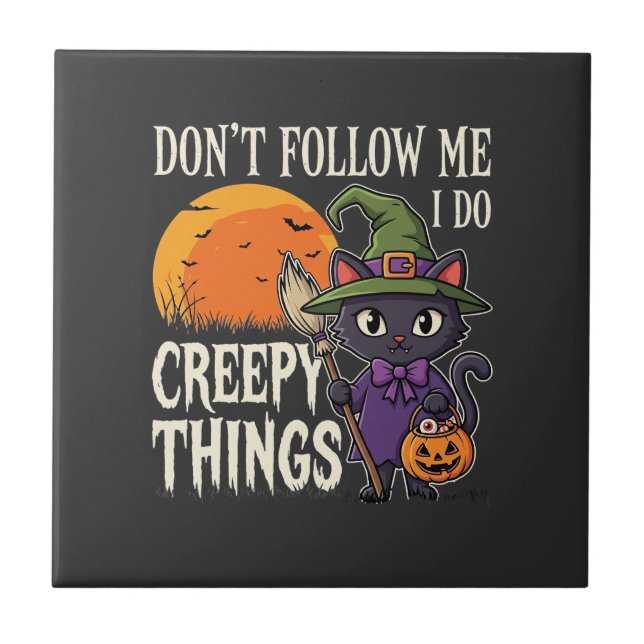 Creepy Things Halloween Cat Witch Design_1 Tile (Front)