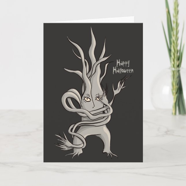 Creepy Tree Character Happy Halloween Card (Front)