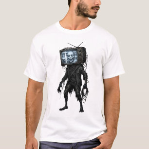 Creepy TV Head Television Zombie Cyberpunk Desig T-Shirt