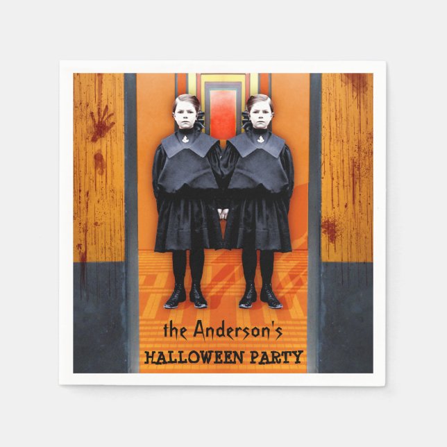 Creepy Twins Halloween Horror Personalized Party Napkin (Front)