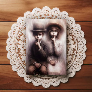 Creepy Victorian Era Brother and Sister Postcard