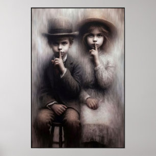 Creepy Victorian Era Brother and Sister Wall Poster