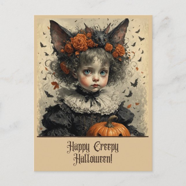 Creepy Victorian Girl Halloween Postcard Greetings (Front)