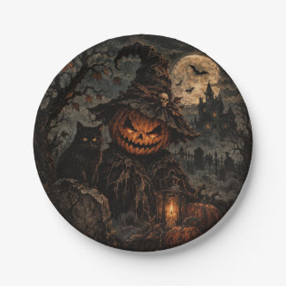 Creepy Vintage Halloween Pumpkin Paper Plates