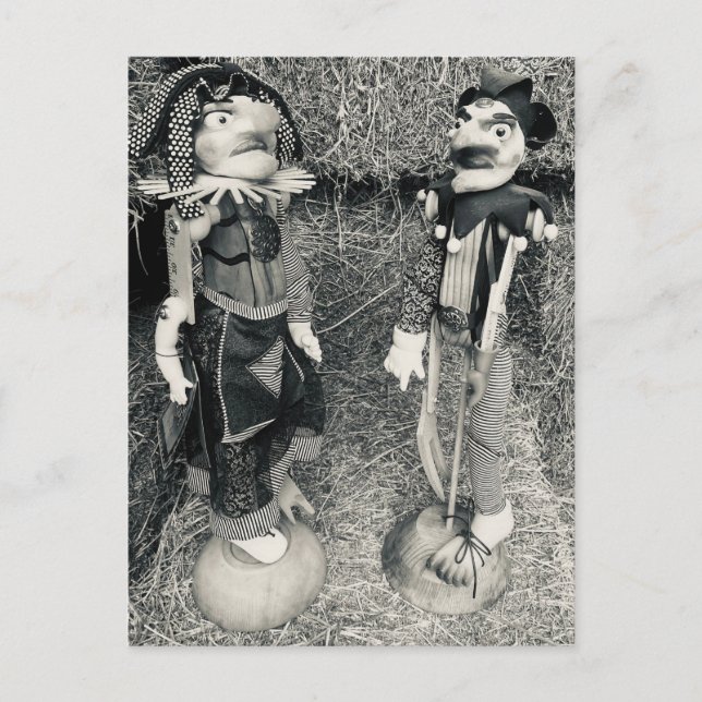 Creepy Vintage Halloween Puppets Holiday Postcard (Front)