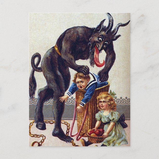 Creepy Vintage Krampus Holiday Postcard (Front)