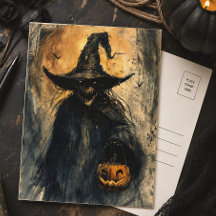 Creepy Witch & Jack O' Lantern Vintage Halloween