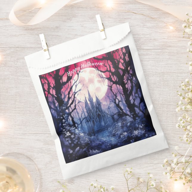 Creepy Woods Castle Full Moon Happy Halloween Favour Bag (Clipped)