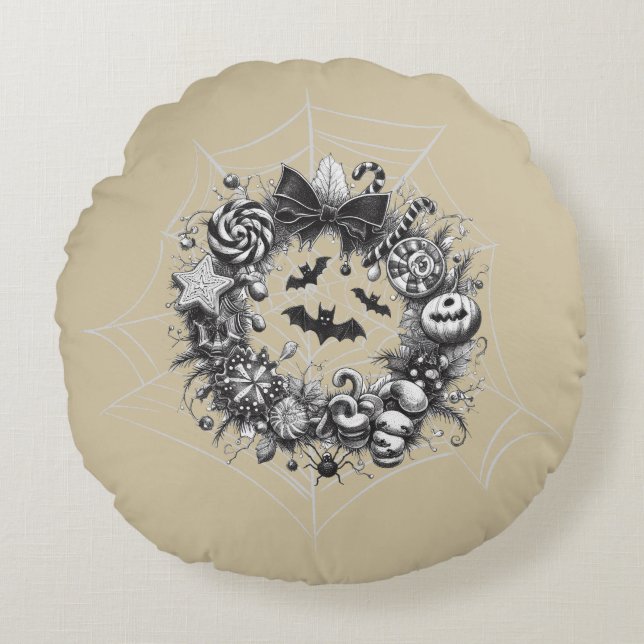 Creepy Wreath Round Pillow (Front)
