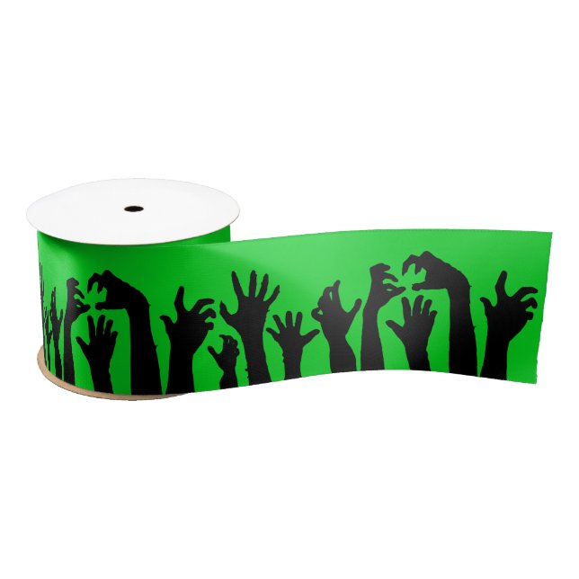 Creepy Zombie Hands Horror Movie Green Satin Ribbon (Spool)