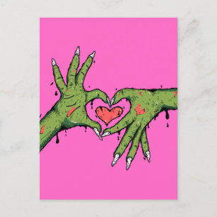 Creepy zombie hands making hearts  postcard