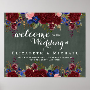 Créer Affiche de bienvenue Mariage Burgundy Blue F