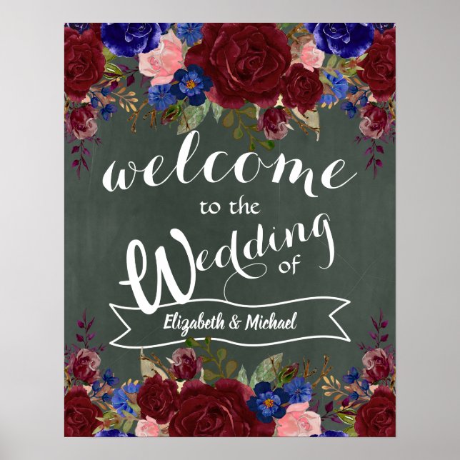 Créer Affiche de bienvenue Mariage Burgundy Blue F (Devant)