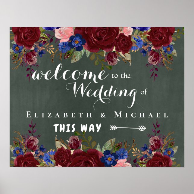 Créer Affiche de bienvenue Mariage Burgundy Blue F (Devant)