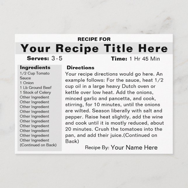 Créer une carte de recette (Devant)