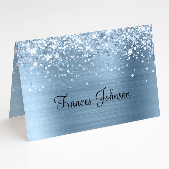 Créez vos propres cartes nominatives bleues scinti (Fold Your Own Glittery Blue Name Place Cards)