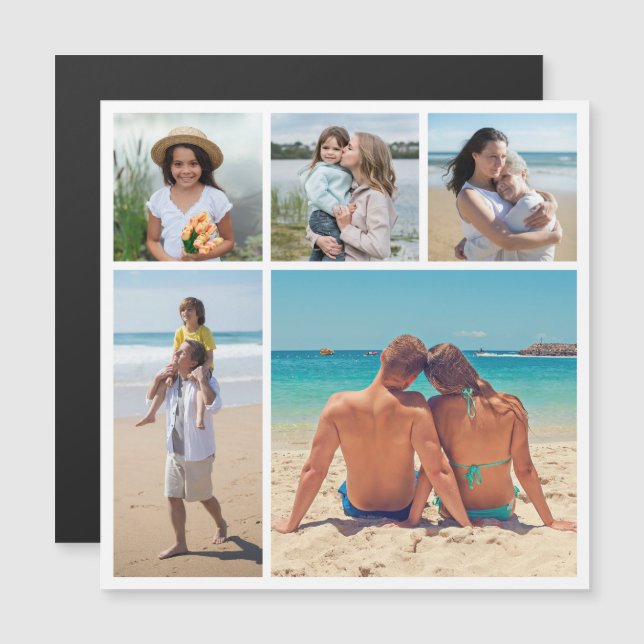 Créez votre propre 5 photo Collage carte magnétiqu (Devant / Derrière)