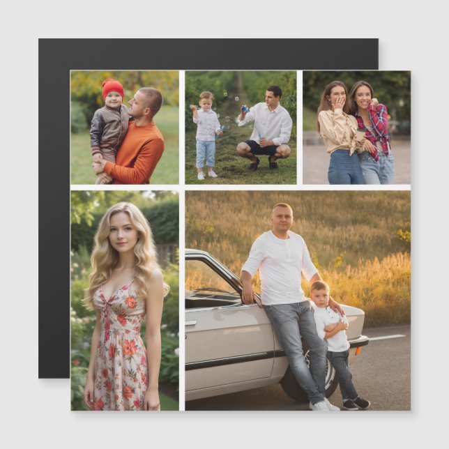 Créez votre propre 5 photo Collage carte magnétiqu (Devant / Derrière)