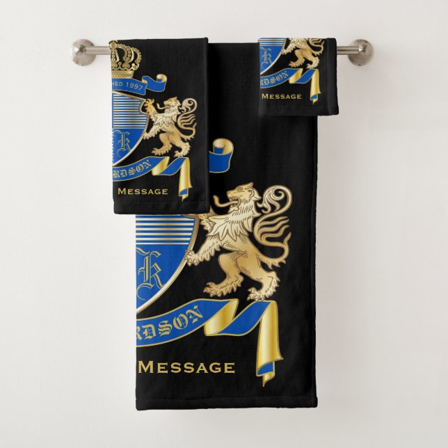Créez votre propre armoirie Blue Gold Lion Emblem (En situation)