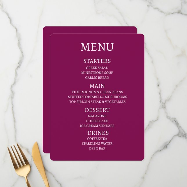 Créez Votre Propre Menu Personnalisé (Devant/Arrière en situation)