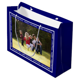 Créez votre propre sac cadeau photo bleu de Noël !