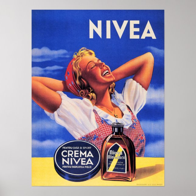 Crema Nivea Retro German Cosmetics Lotion Advert Poster (Front)