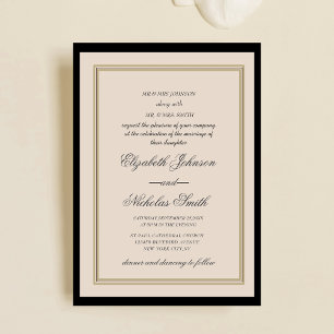 creme and black classic chic elegant wedding  invitation