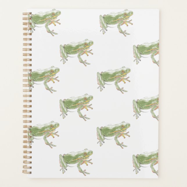 Crème Blanc Sage Vert Aquarelle Grenouille Motif (Devant)