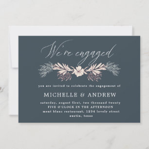 creme botanical pastel engagement invitation