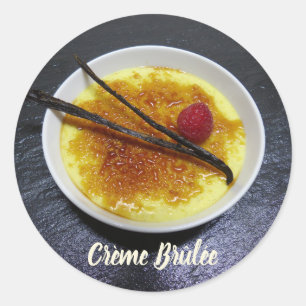 Creme brulee on slate with raspberry and vanilla classic round sticker