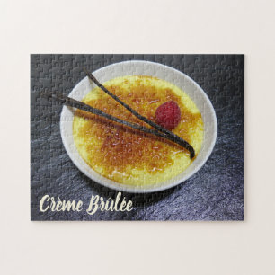 Creme brulee on slate with raspberry and vanilla jigsaw puzzle