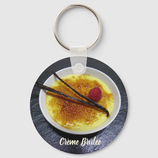Creme brulee on slate with raspberry and vanilla keychain (Front)