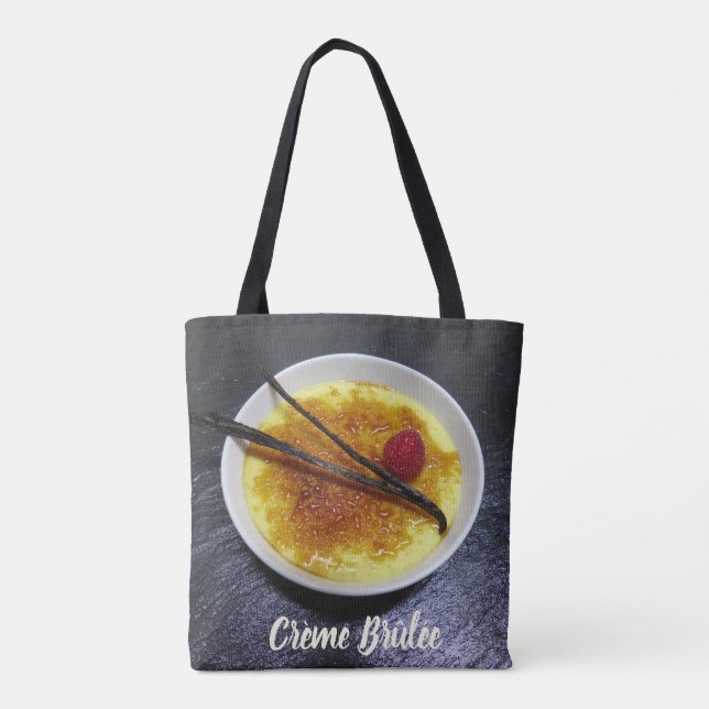 Creme brulee on slate with raspberry and vanilla tote bag (Back)