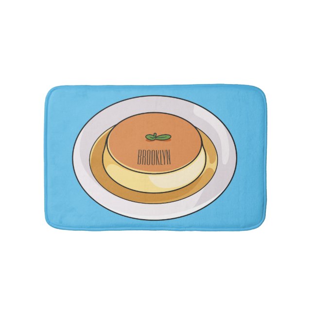 Creme caramel cartoon illustration bath mat (Front)