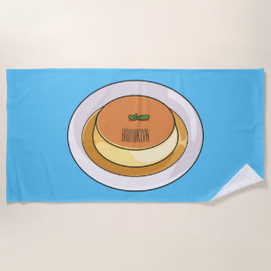 Creme caramel cartoon illustration beach towel
