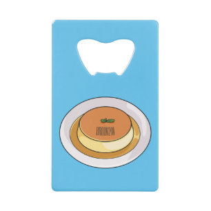 Creme caramel cartoon illustration credit card bottle opener