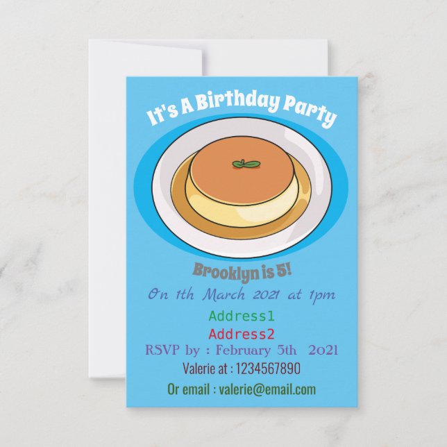 Creme caramel cartoon illustration invitation (Front)