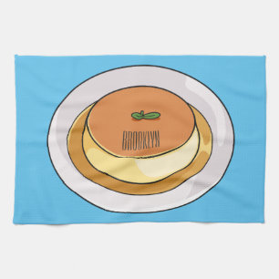 Creme caramel cartoon illustration kitchen towel