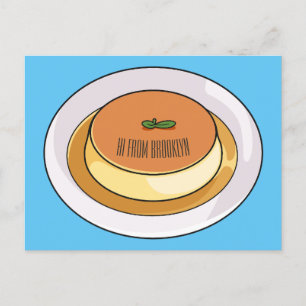 Creme caramel cartoon illustration postcard
