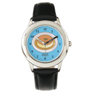 Creme caramel cartoon illustration watch