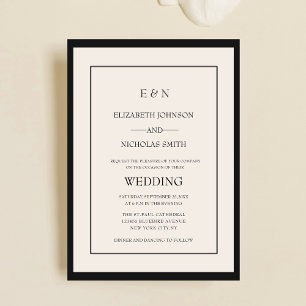 creme chic elegant classic wedding   invitation
