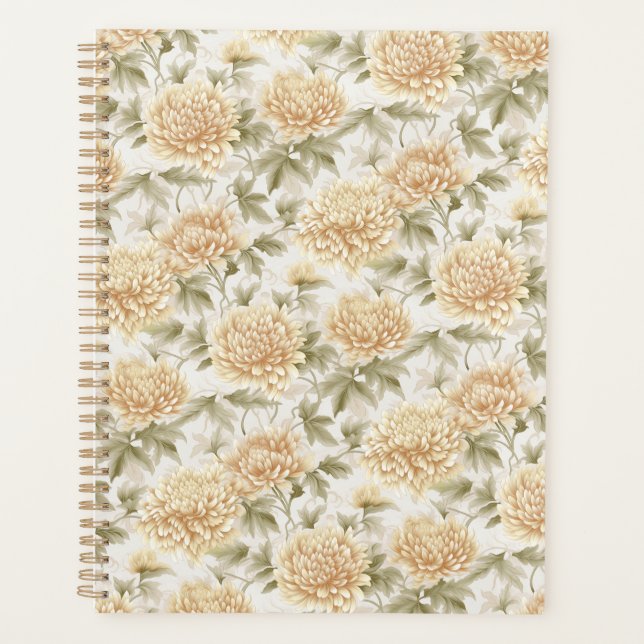 Crème Chrysanthemums Chiyogami Planner (Devant)
