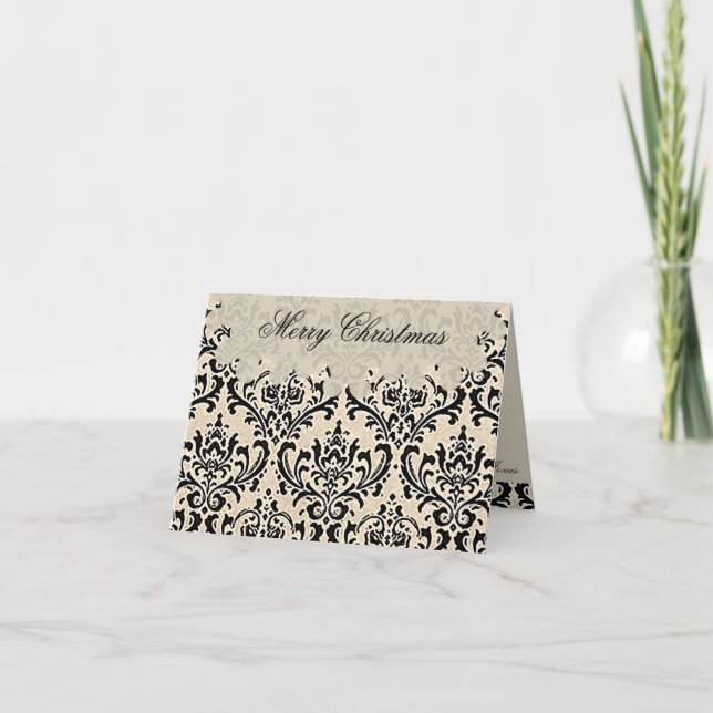CRÈME Damask PHOTO INSERT ~ Carte de Noël (Devant)
