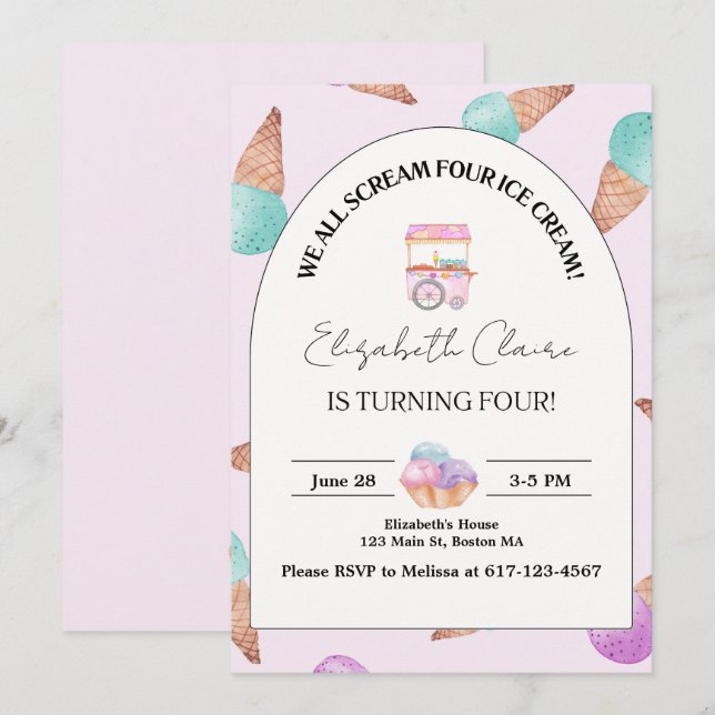 Crème de glace 4e anniversaire Invitation (Devant / Derrière)