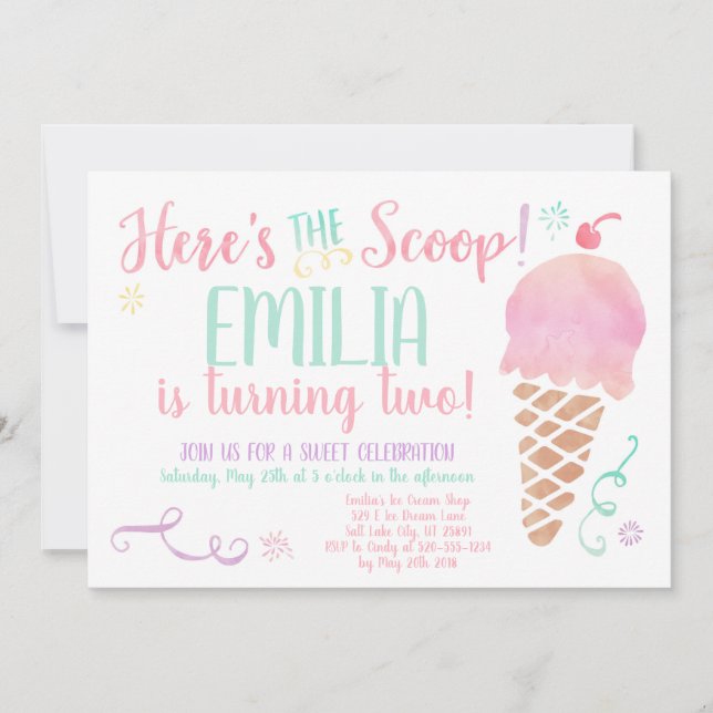 Crème de glace Aquarelle sociale Invitation d'anni (Devant)